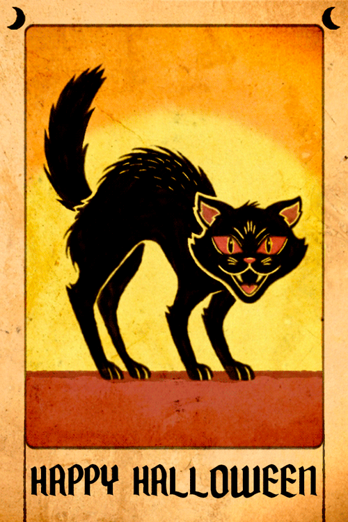 Black Cat Happy Halloween ecard
