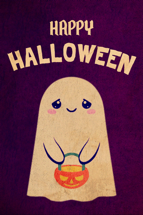 Happy Halloween Ghost with Pumpkin ecard